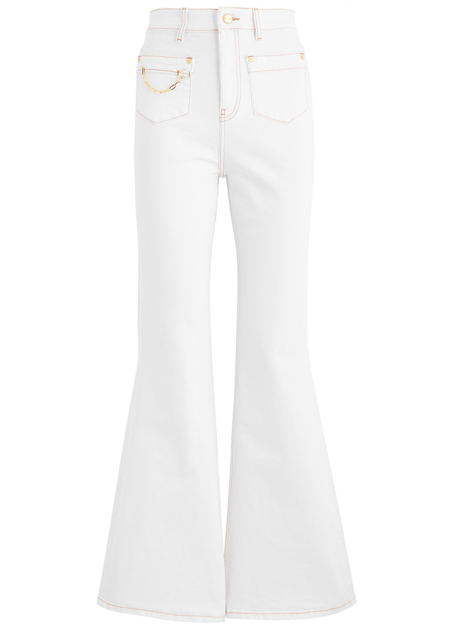 Ganni Chain-embellished Flared-leg Jeans – White – W S Ganni Chain-embellished Flared-leg Jeans – White – W S