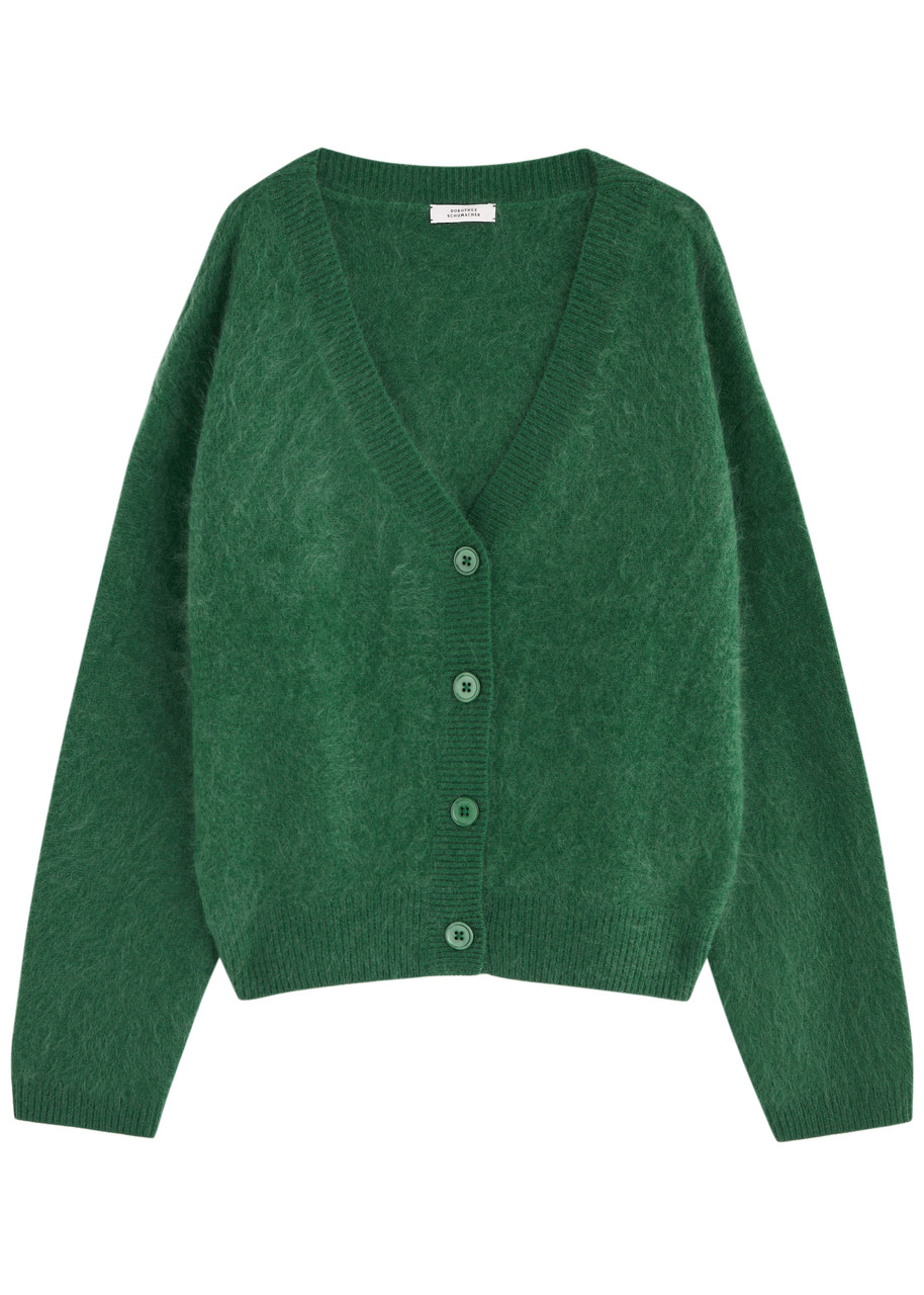 Dorothee Schumacher Fluffy Statements Brushed Wool-blend Cardigan – Green – M Dorothee Schumacher Fluffy Statements Brushed Wool-blend Cardigan – Green – M