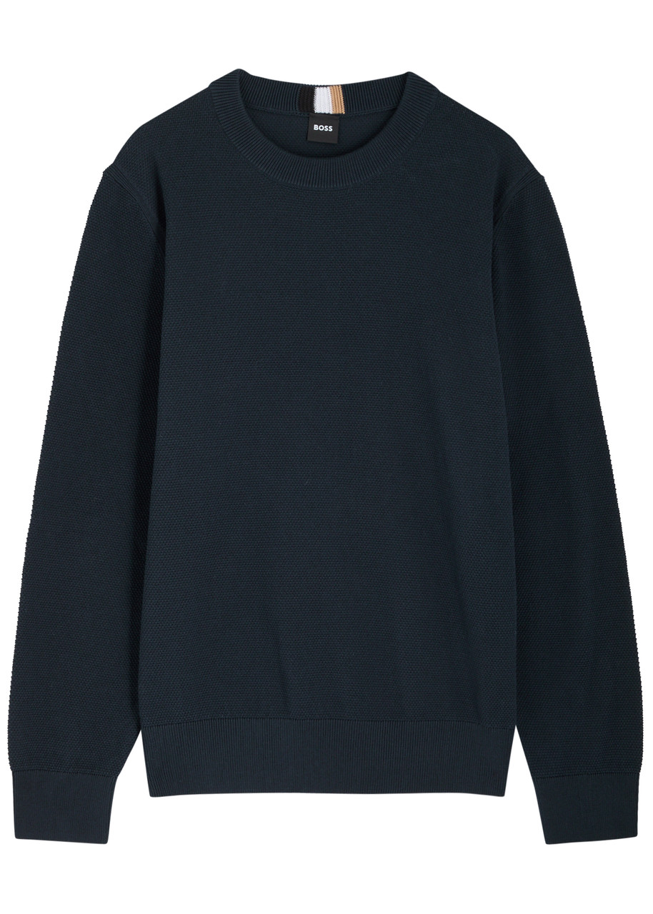 Boss Textured Cotton Jumper – Navy Boss Textured Cotton Jumper – Navy