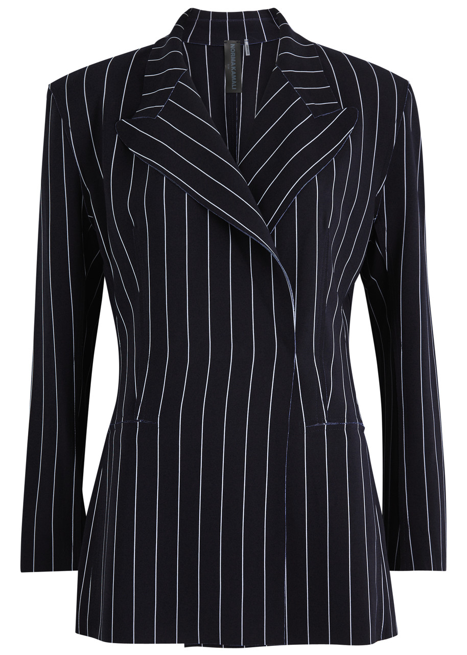 Norma Kamali Striped Stretch-jersey Blazer – Navy Norma Kamali Striped Stretch-jersey Blazer – Navy