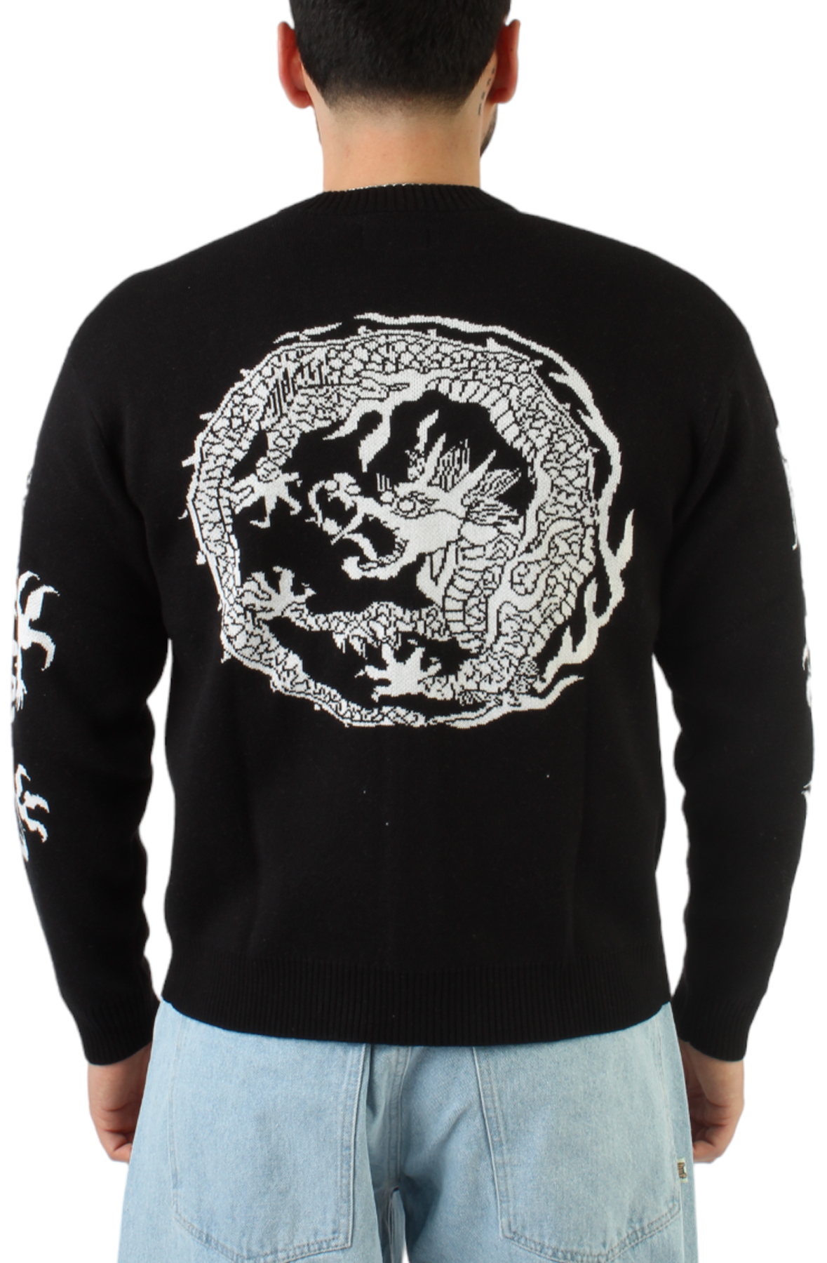 Men Twin Dragon Cardigan BlackWhite Outerwear BlackWhite