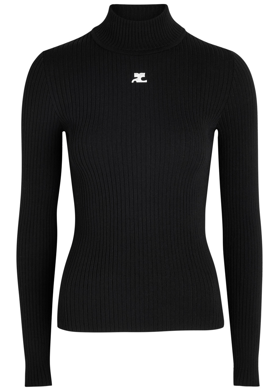 Courrges Reedition Logo Ribbed-knit Jumper – Black – L L Courrges Reedition Logo Ribbed-knit Jumper – Black – L L