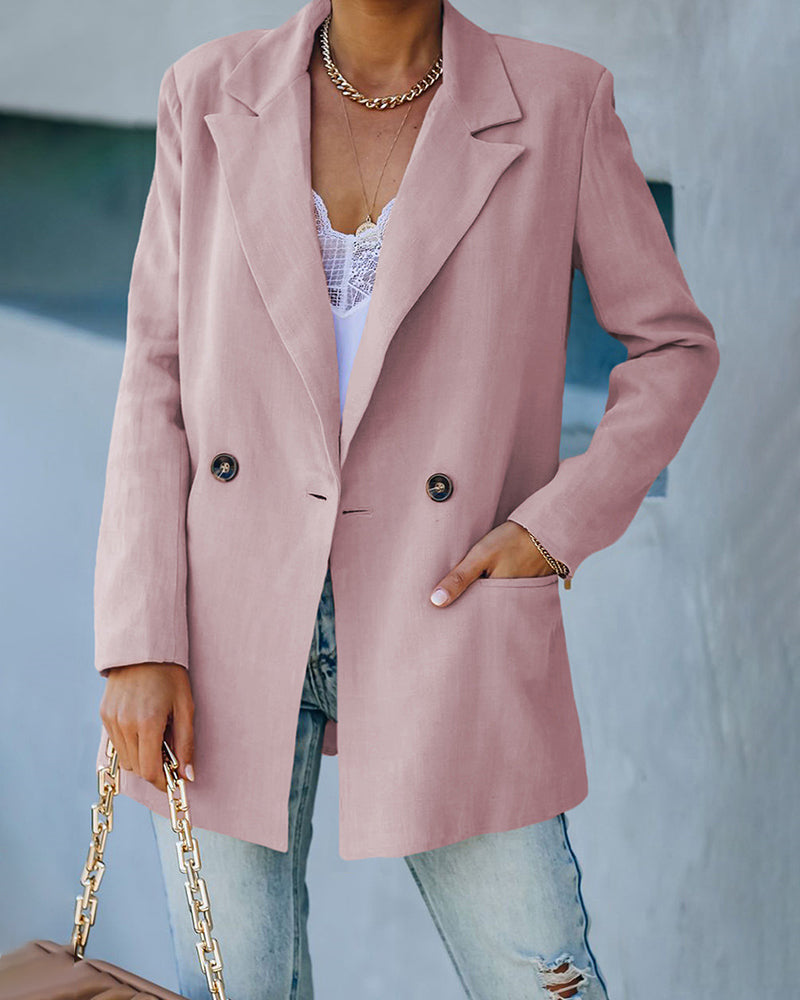 Zeagoo Double Breasted Button Down Office Work Wear Solid Blazer Jacket – Pink Zeagoo Double Breasted Button Down Office Work Wear Solid Blazer Jacket – Pink