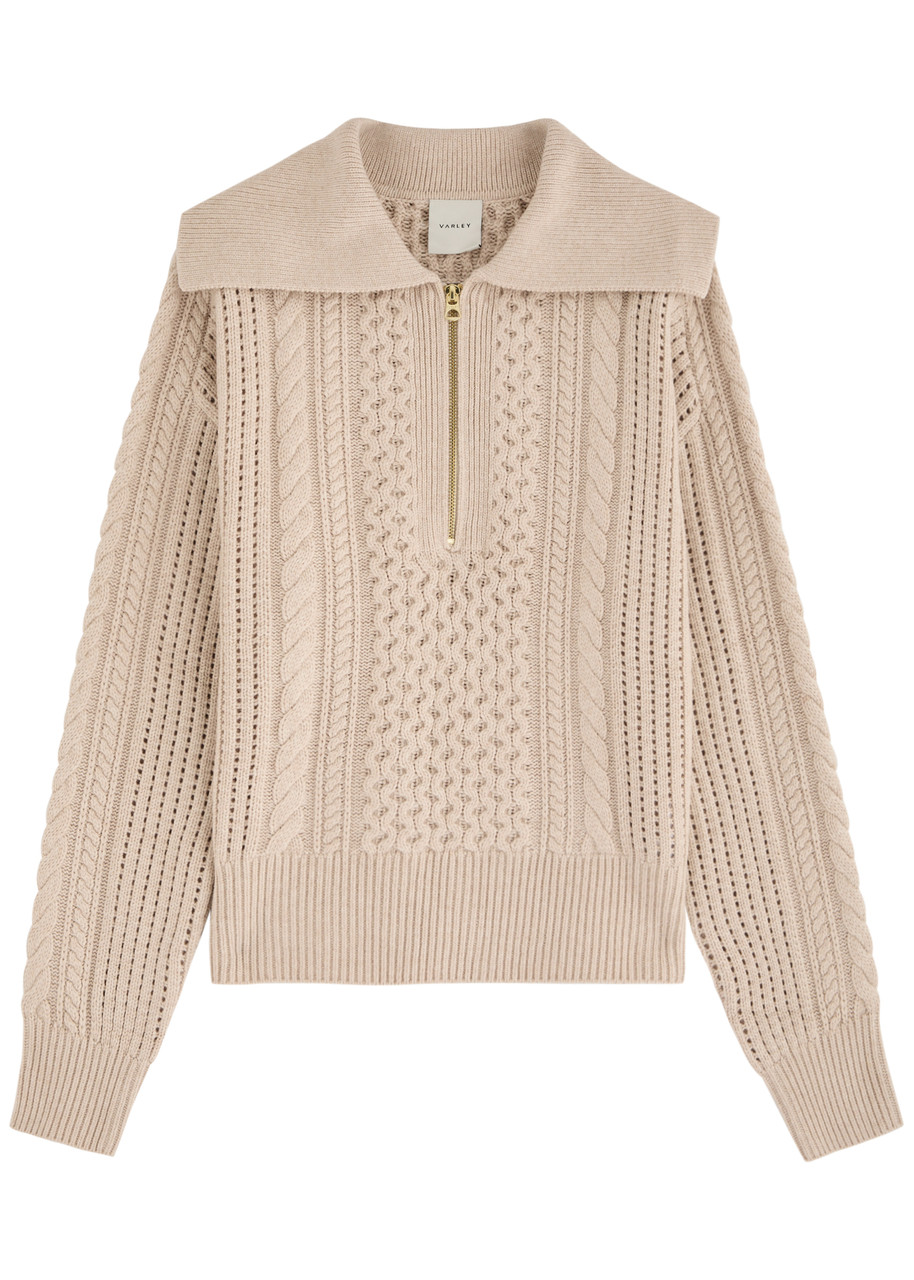 Varley Camello Half-zip Cable-knit Jumper – Cream