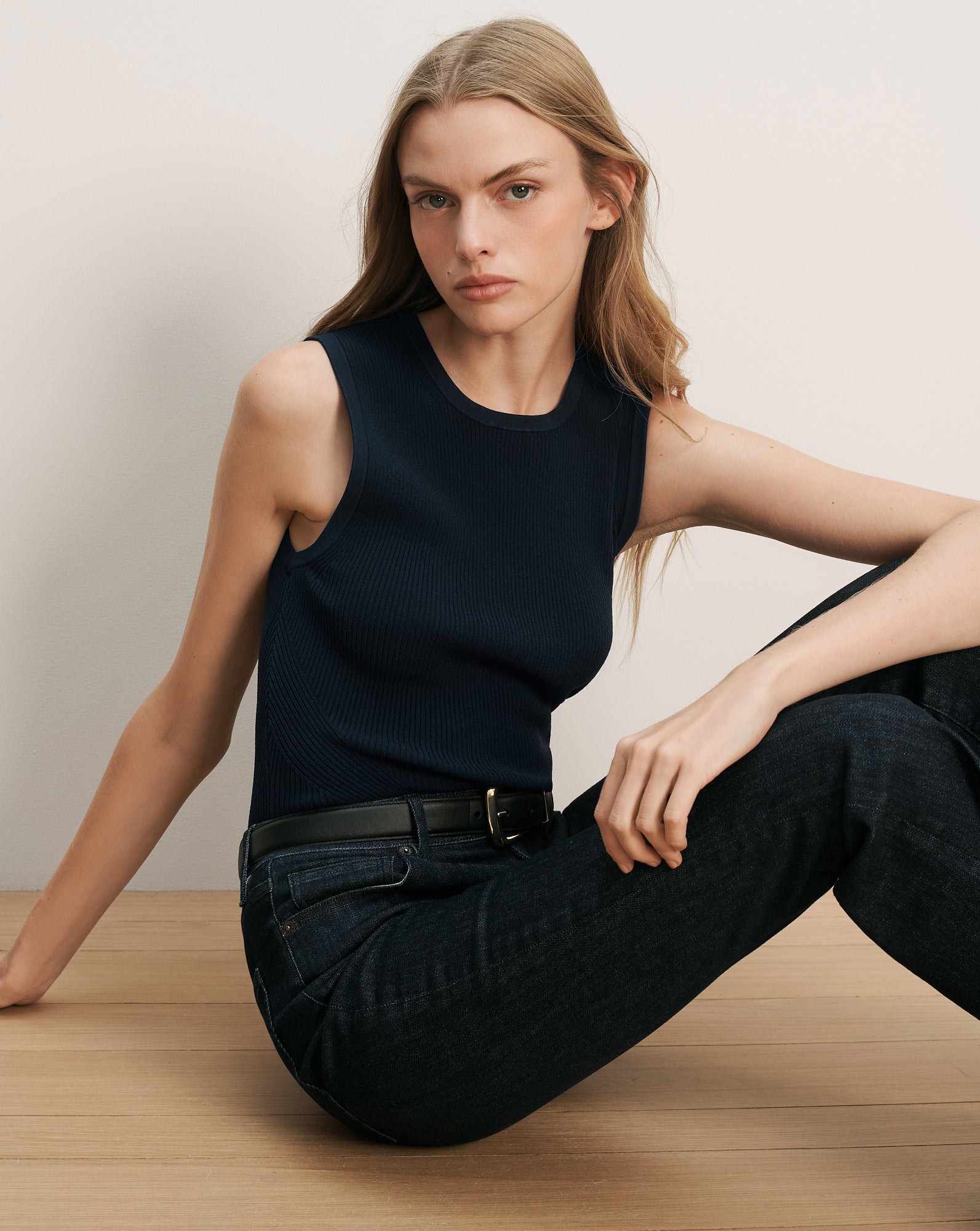 Veronica Beard Sid Crewneck Knit Tank Top Navy Veronica Beard Sid Crewneck Knit Tank Top Navy