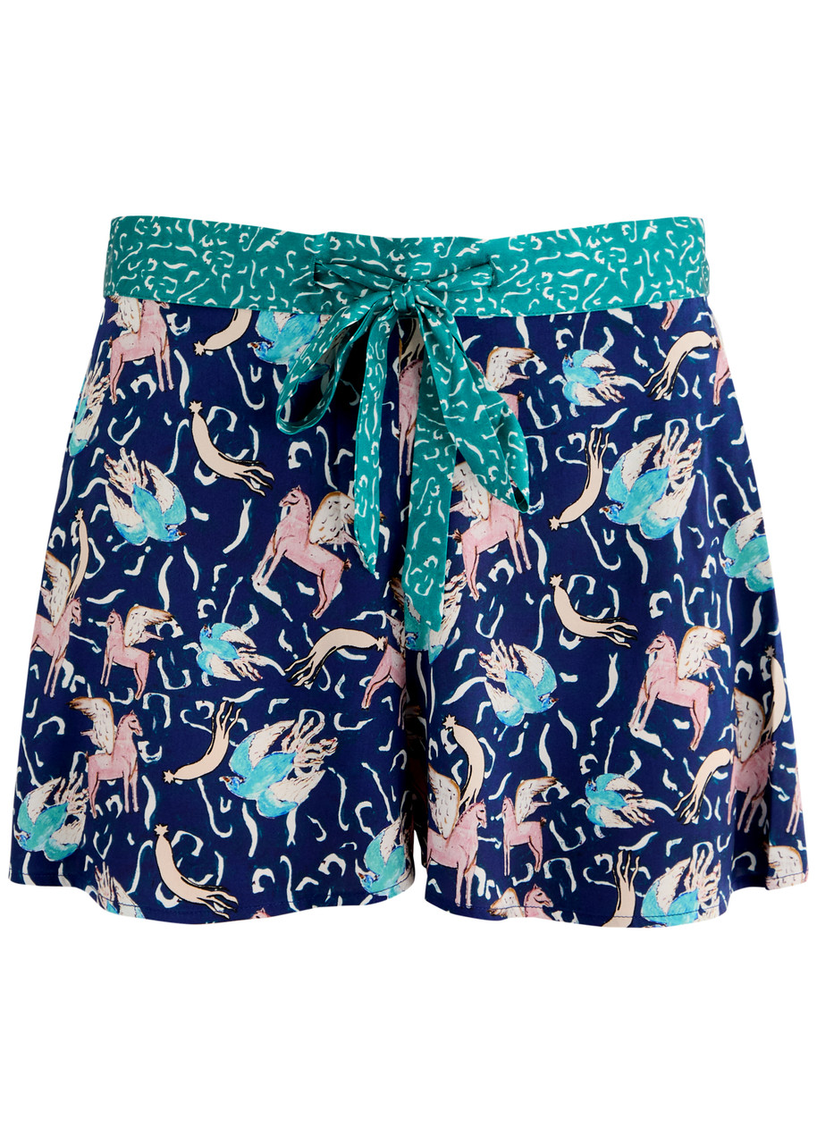 Jessica Russell Flint Pegasus Stretch-silk Pyjama Shorts – Blue – L L