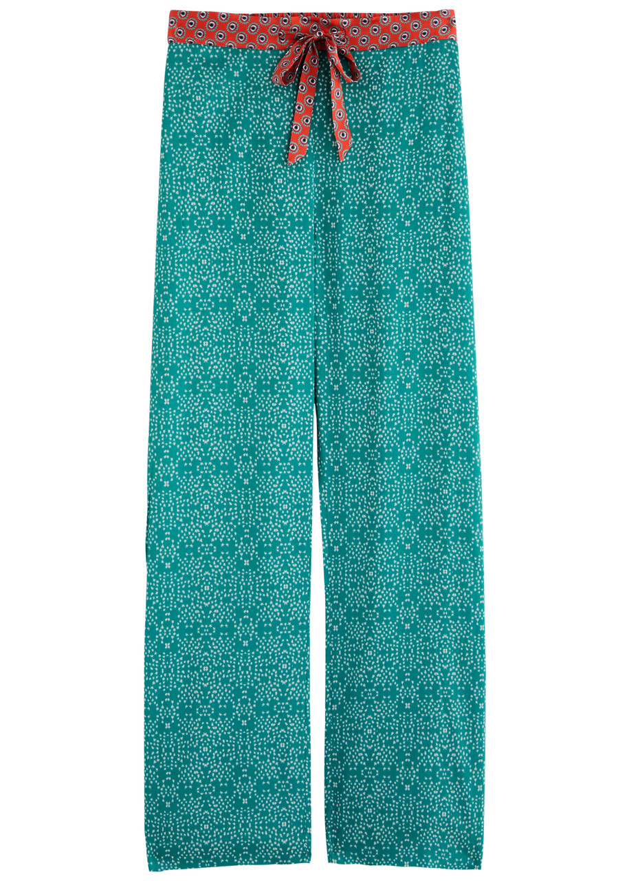 Jessica Russell Flint Teal Stars Stretch-silk Pyjama Trousers – M M Jessica Russell Flint Teal Stars Stretch-silk Pyjama Trousers – M M