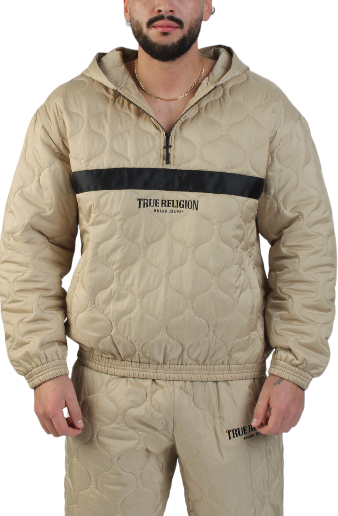 Men Quilted Half-Zip Hoodie Travertine Sweatshirts Travertine Men Quilted Half-Zip Hoodie Travertine Sweatshirts Travertine