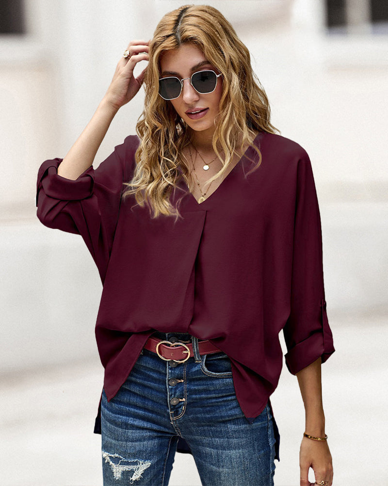 Zeagoo V-Neck Long Sleeve Buckle Shirt Plain Shirts Shirt Top Elegant Shirts Casual Slim Fit Basic – Wine Red S Zeagoo V-Neck Long Sleeve Buckle Shirt Plain Shirts Shirt Top Elegant Shirts Casual Slim Fit Basic – Wine Red S