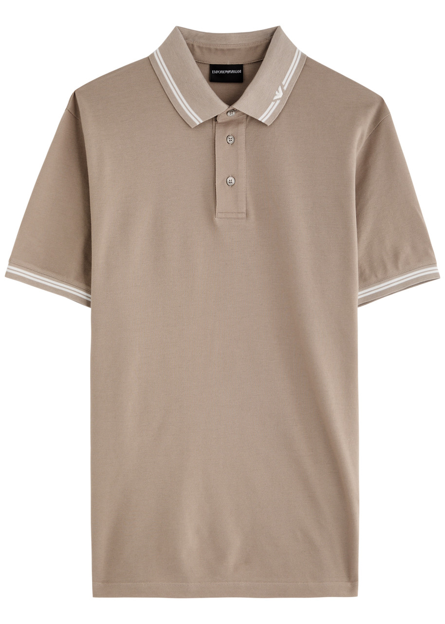 Emporio Armani Stripe-trimmed Cotton Polo Shirt – Beige