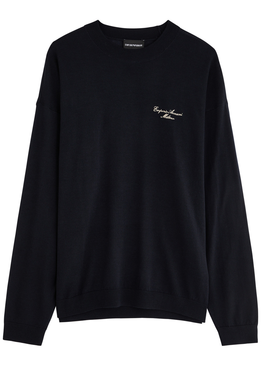 Emporio Armani Logo-embroidered Wool Jumper – Navy