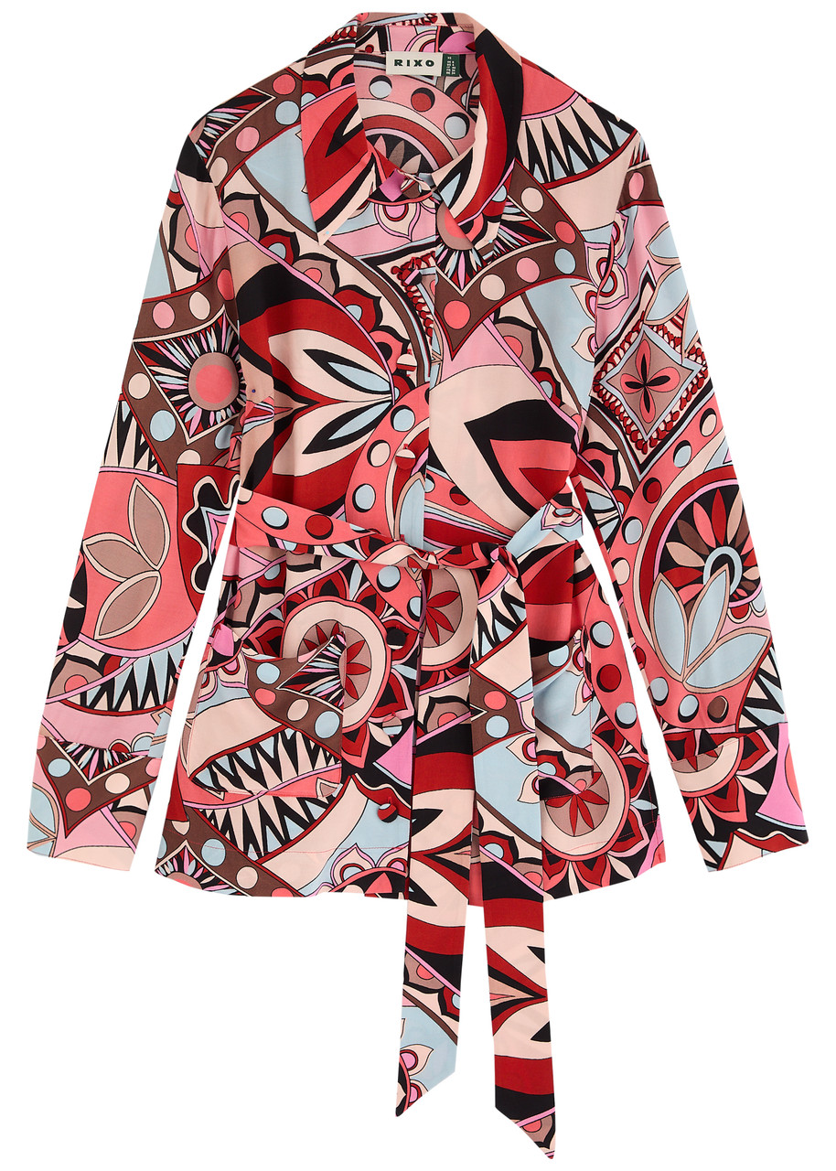 Rixo Aurelio Printed Belted Crepe Shirt – Multicoloured – S Rixo Aurelio Printed Belted Crepe Shirt – Multicoloured – S
