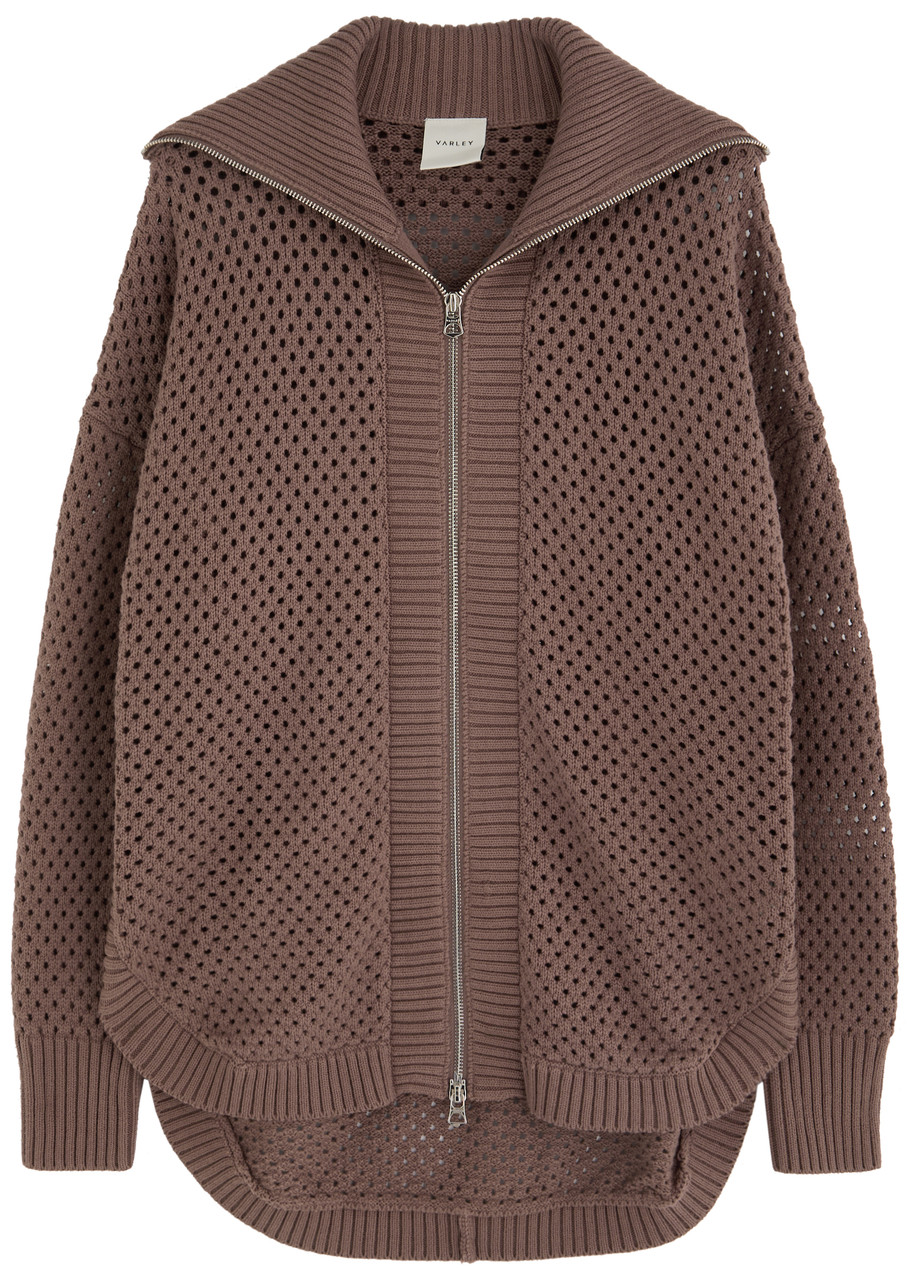 Varley Finn Open-knit Cotton Jacket – Brown Varley Finn Open-knit Cotton Jacket – Brown