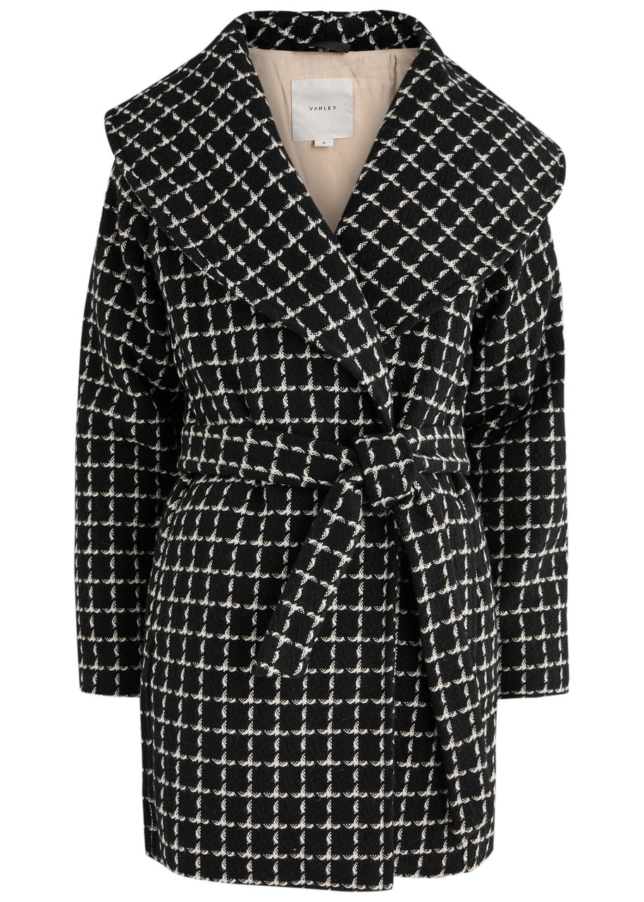 Varley Milla Checked Wool-blend Wrap Jacket – Black Varley Milla Checked Wool-blend Wrap Jacket – Black