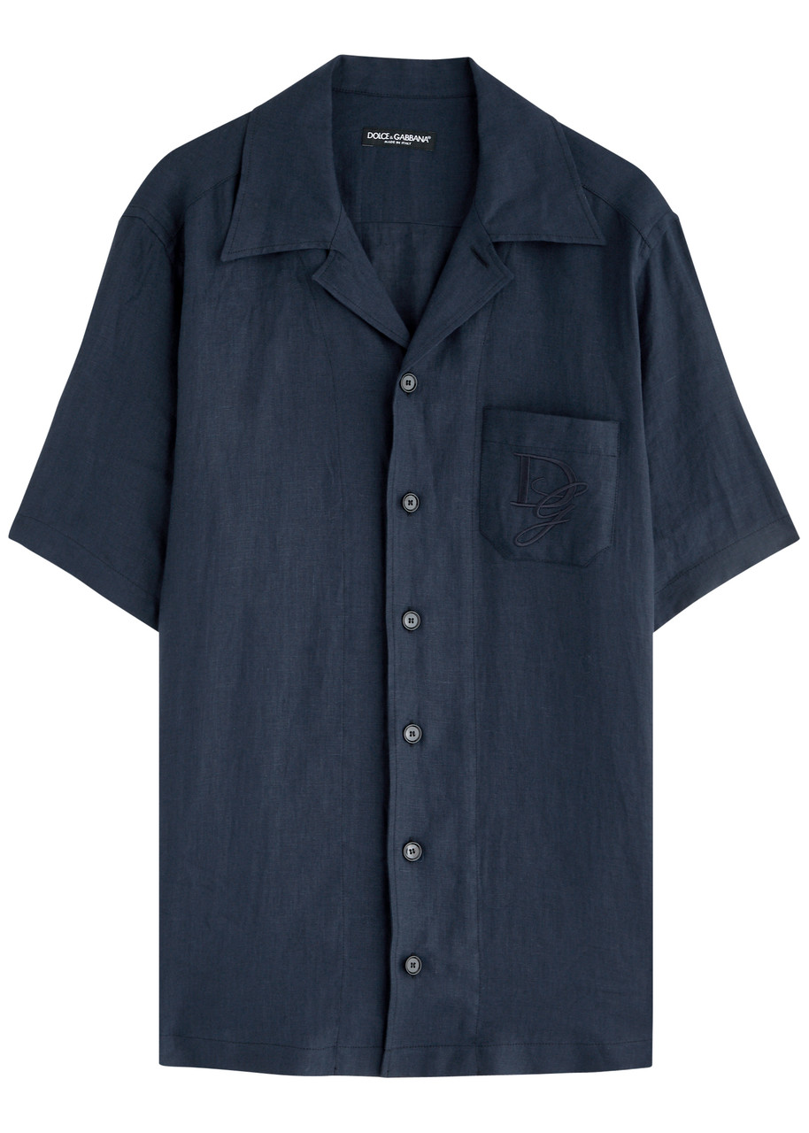 Dolce & Gabbana Logo-embroidered Linen Shirt – Dark Blue – C. M Dolce & Gabbana Logo-embroidered Linen Shirt – Dark Blue – C. M