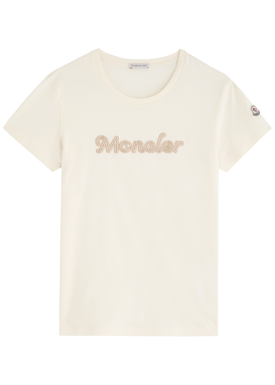 Moncler Logo-embroidered Beaded Cotton shirt – Natural – S S Moncler Logo-embroidered Beaded Cotton shirt – Natural – S S