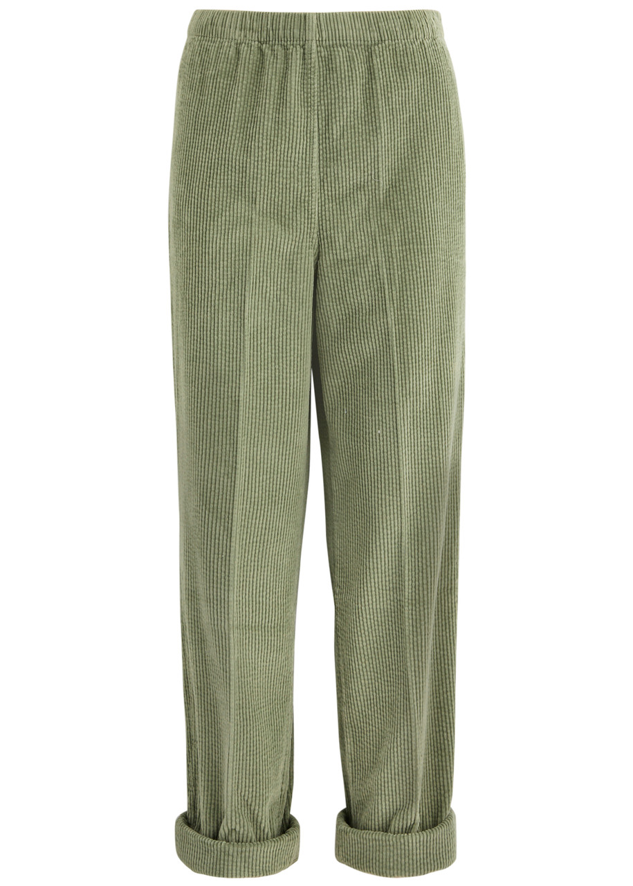 American Vintage Padow Cropped Tapered Corduroy Trousers – Green
