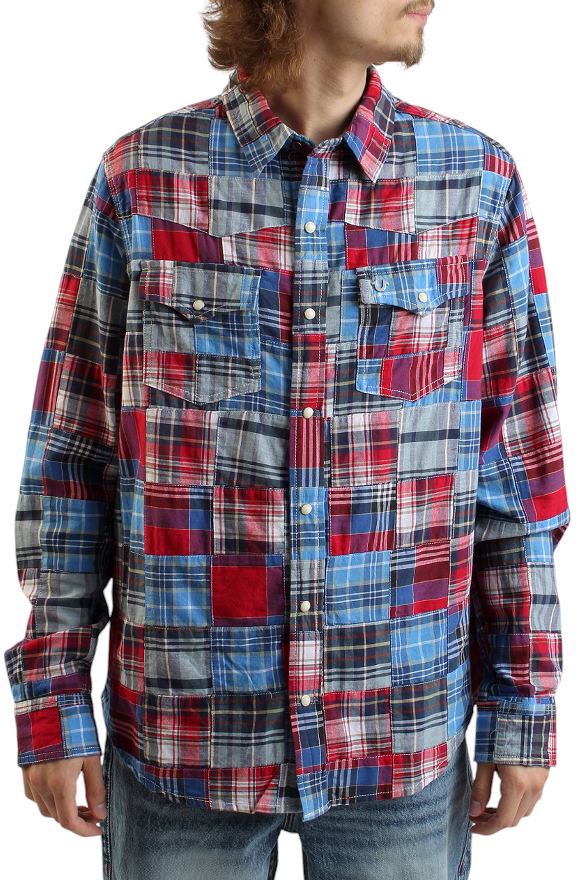 Men Flannel Shirt With Plaid Patches Multi Shirts M Multi Men Flannel Shirt With Plaid Patches Multi Shirts M Multi