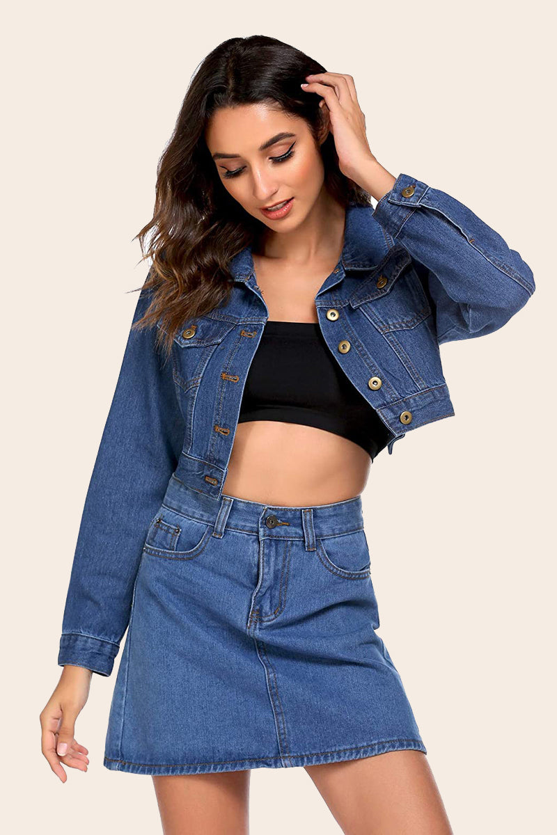 Zeagoo Cropped Denim Jean Jacket – Navy Blue Zeagoo Cropped Denim Jean Jacket – Navy Blue