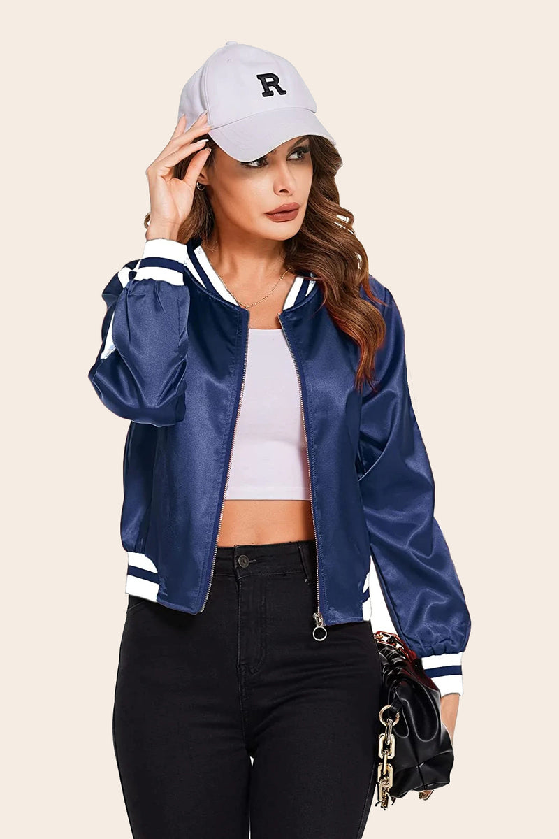 Striped Biker Jacket Zip Up Bomber Jacket – Zeagoo- Navy Blue M Striped Biker Jacket Zip Up Bomber Jacket – Zeagoo- Navy Blue M