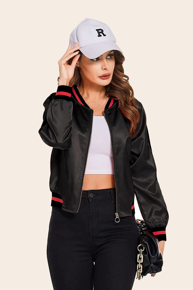 Striped Biker Jacket Zip Up Bomber Jacket – Zeagoo- Black Striped Biker Jacket Zip Up Bomber Jacket – Zeagoo- Black