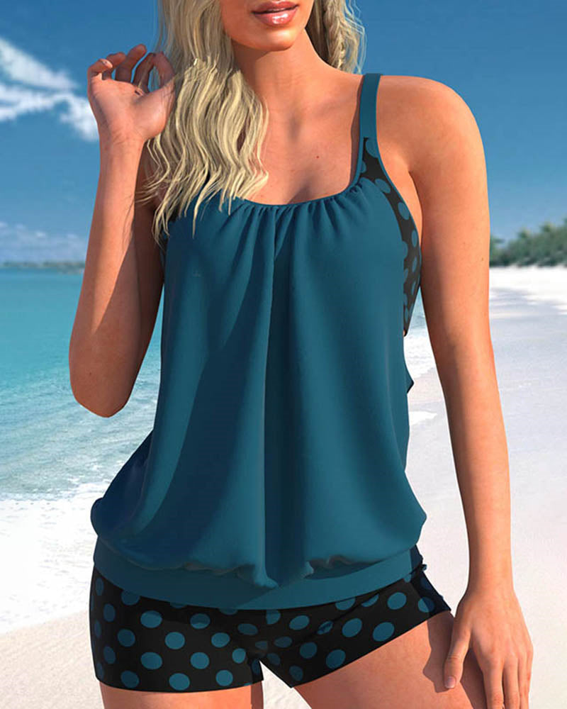 Tummy Control Tankini Sets Tank Top and Boyshort Two Piece Swimsuits – Dark Blue S