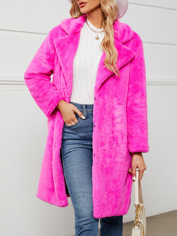 Fake Fur Teddy Coat Open Front Parka Outwear – Rose Red