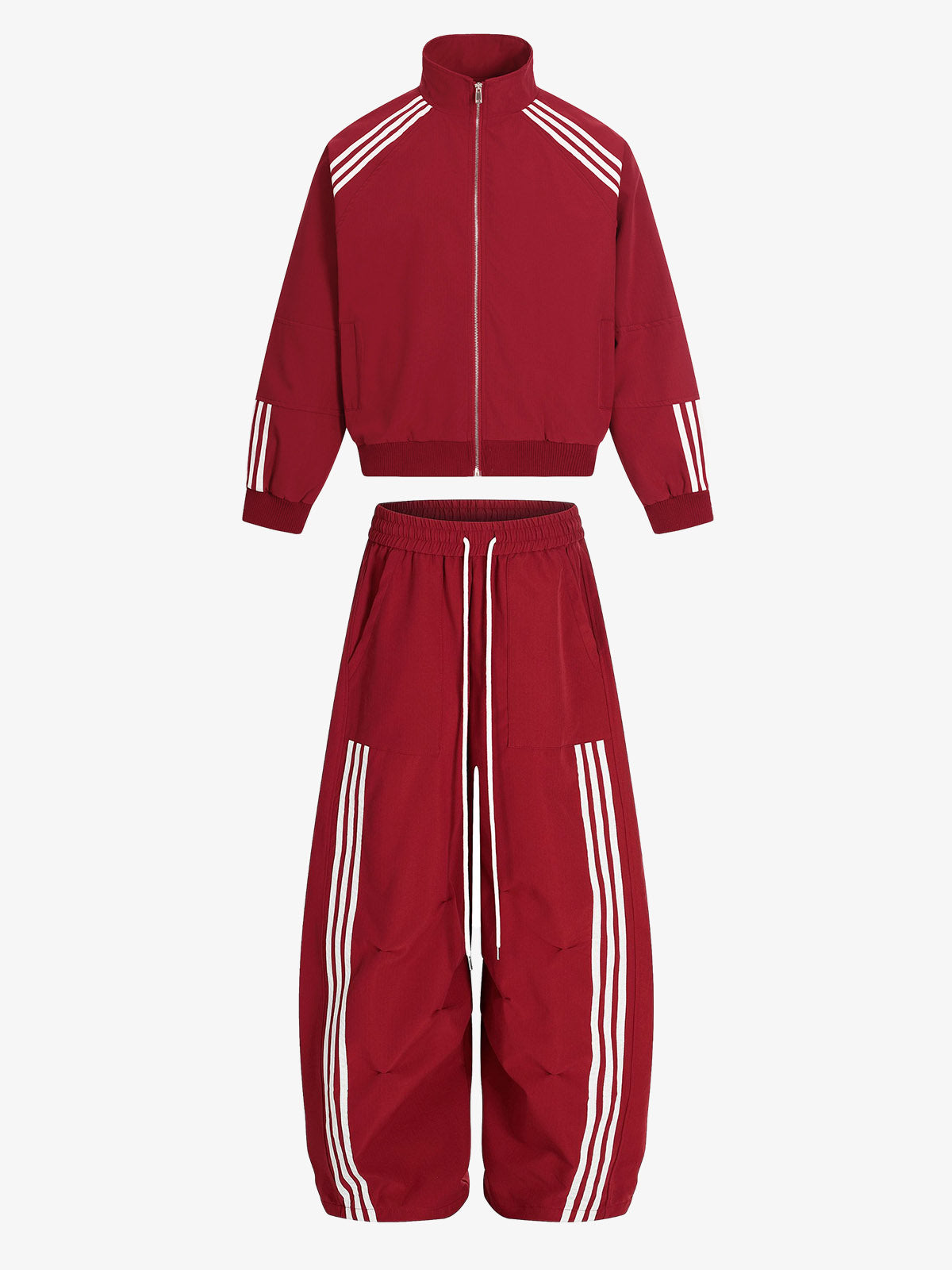 Striped Zip-Up Track Jacket and Wide-Leg Track Pants Set – Red L Set Striped Zip-Up Track Jacket and Wide-Leg Track Pants Set – Red L Set