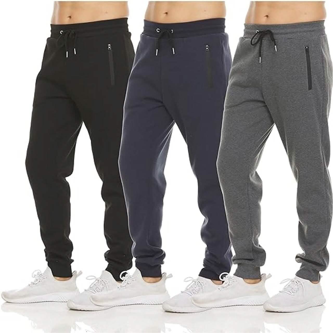 -Pack: Men’s Fleece Active Joggers with Zipper Pockets -Pack: Men’s Fleece Active Joggers with Zipper Pockets