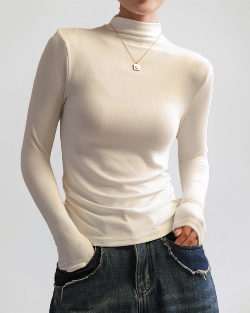 Half Turtleneck Long Sleeve Slim-fit Base shirt – White Half Turtleneck Long Sleeve Slim-fit Base shirt – White
