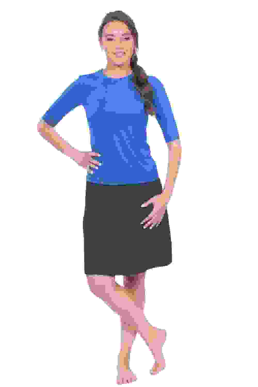 Knee-Length SwimSport Skirt with Attached Shorts, Pocket and UPF + Protection Knee-Length SwimSport Skirt with Attached Shorts, Pocket and UPF + Protection