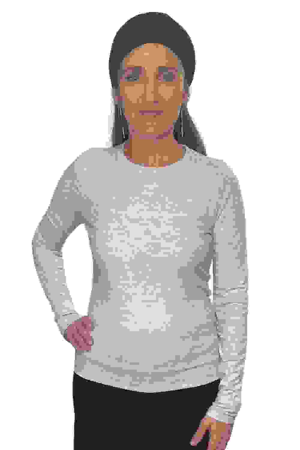 Long Sleeve Ribbed Shell Top in Cotton Spandex – Heather Grey Small Long Sleeve Ribbed Shell Top in Cotton Spandex – Heather Grey Small