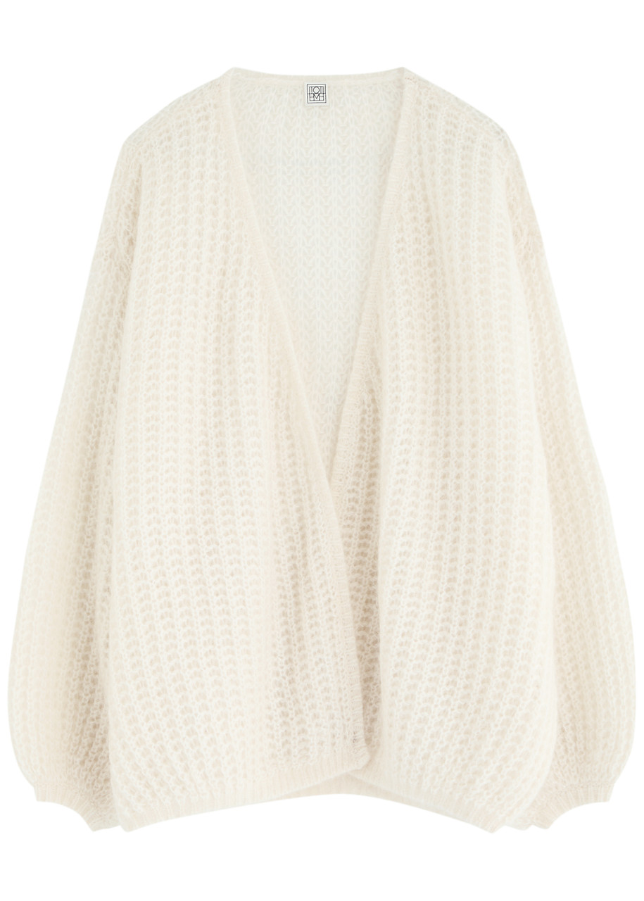 Toteme Open-knit Mohair-blend Cardigan – Off White – L L Toteme Open-knit Mohair-blend Cardigan – Off White – L L