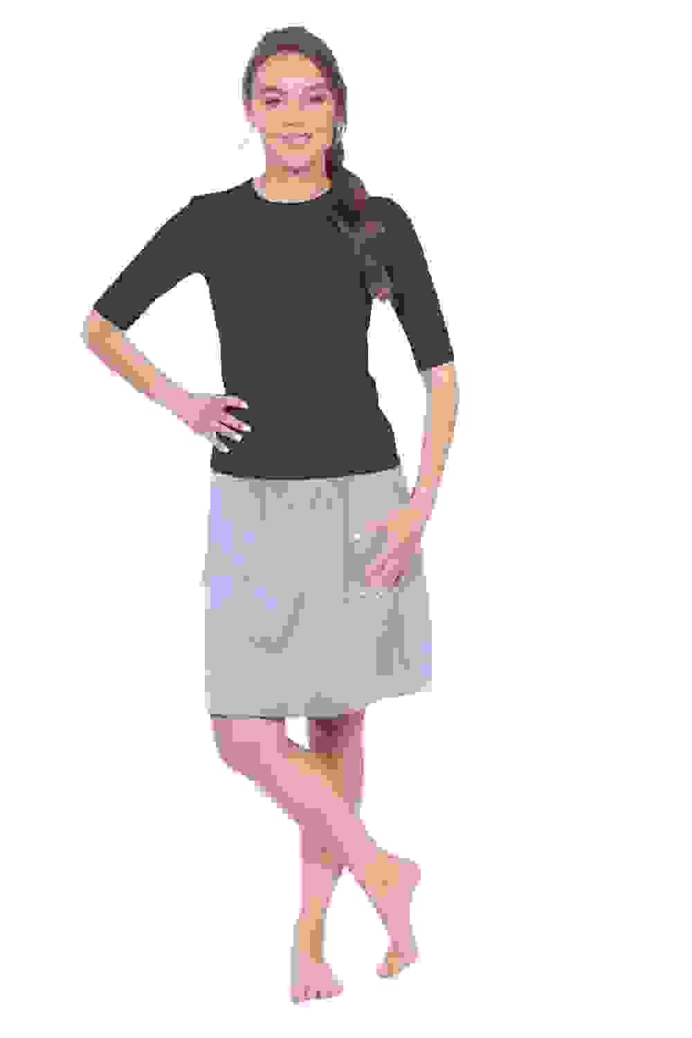 Knee-Length SwimSport Skirt with Attached Shorts, Pocket and UPF + Protection Knee-Length SwimSport Skirt with Attached Shorts, Pocket and UPF + Protection