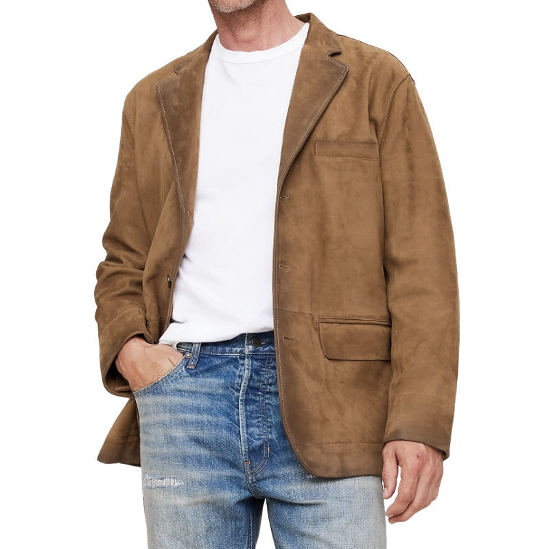 Men’s Vintage Suede Notched Lapel Single Breasted Blazer M Men’s Vintage Suede Notched Lapel Single Breasted Blazer M