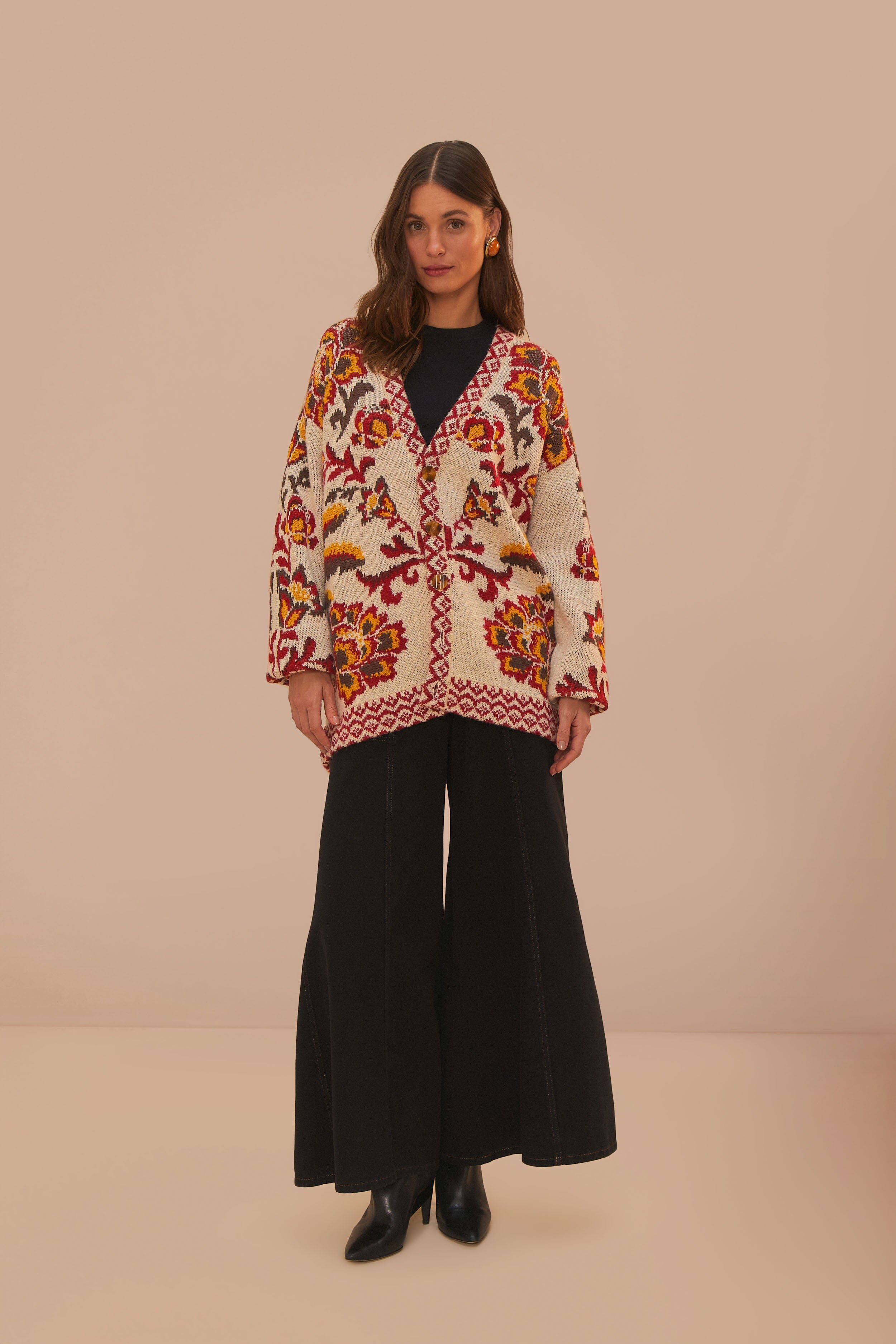 Cream Toucans Scarf Knit Cardigan, TOUCANS SCARF CREAM