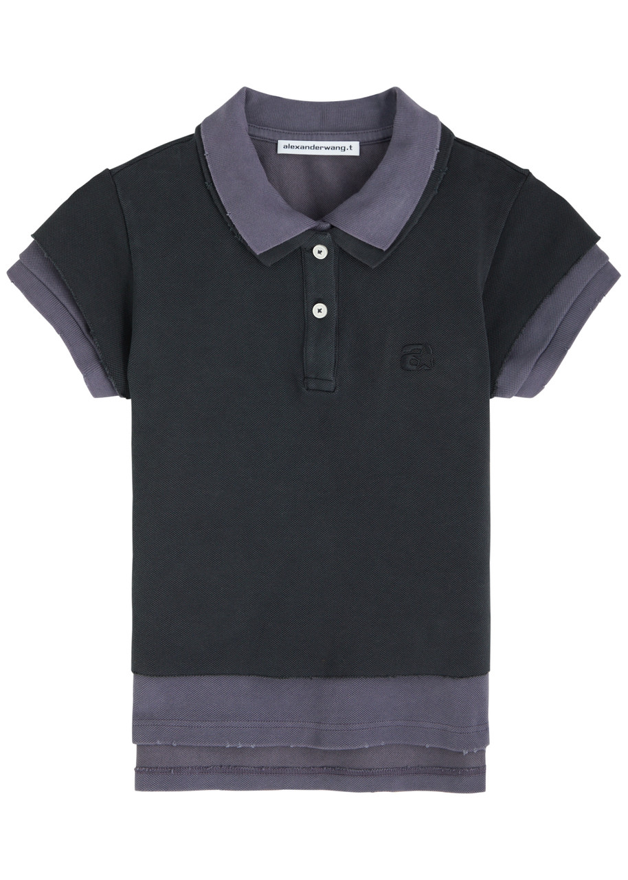 Alexanderwang.t Layered Shrunken Cotton-blend Polo Shirt – Navy – S – S Alexanderwang.t Layered Shrunken Cotton-blend Polo Shirt – Navy – S – S