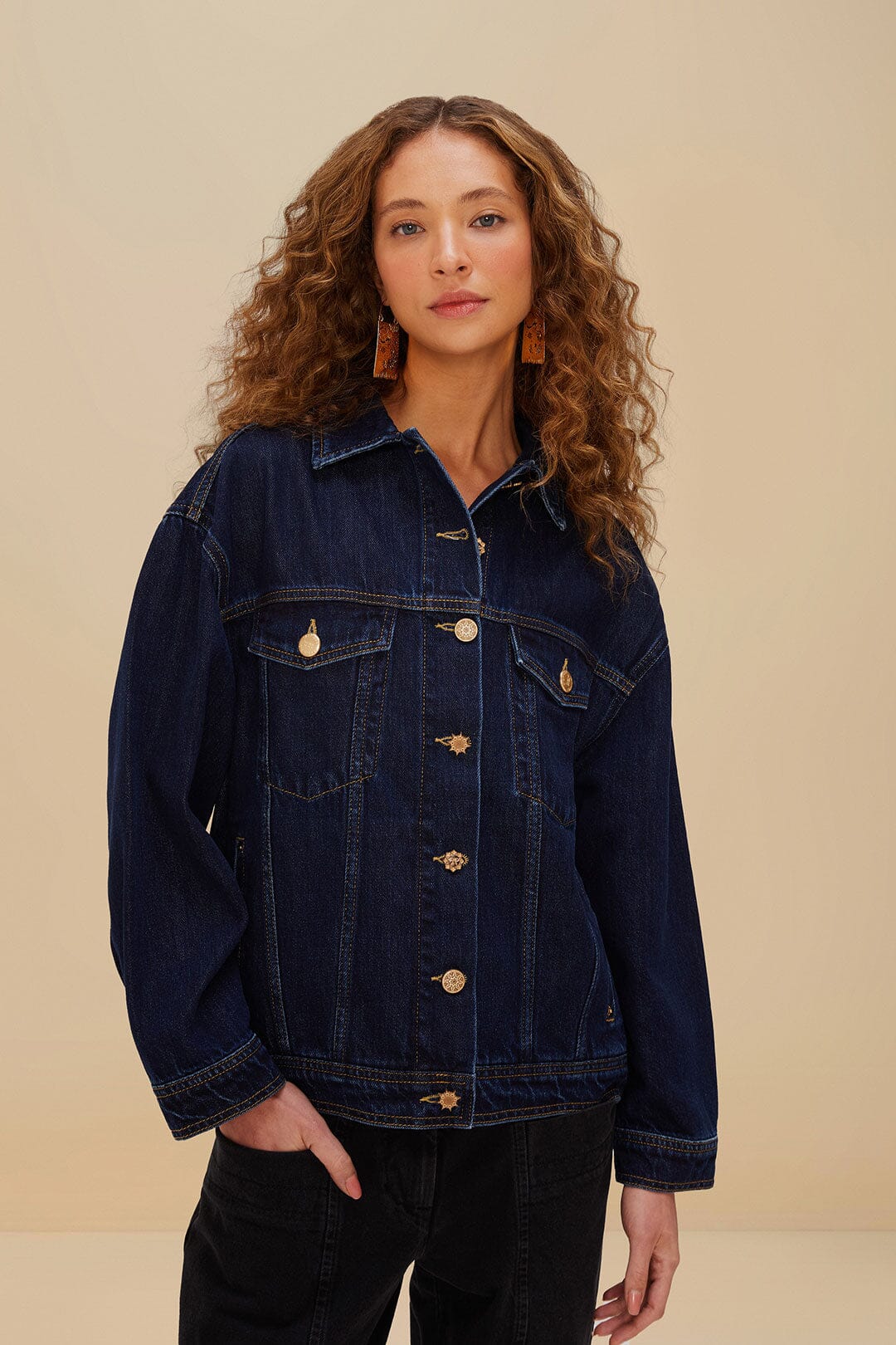 Dark Denim Buttoned Jacket, DENIM Dark Denim Buttoned Jacket, DENIM
