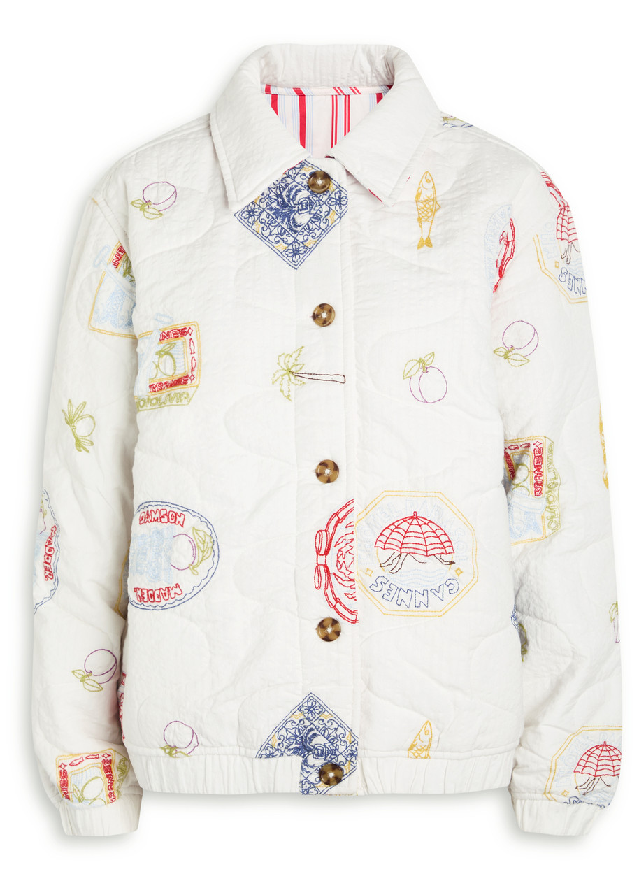 Damson Madder Claudia Embroidered Cotton Bomber Jacket – White – L Damson Madder Claudia Embroidered Cotton Bomber Jacket – White – L