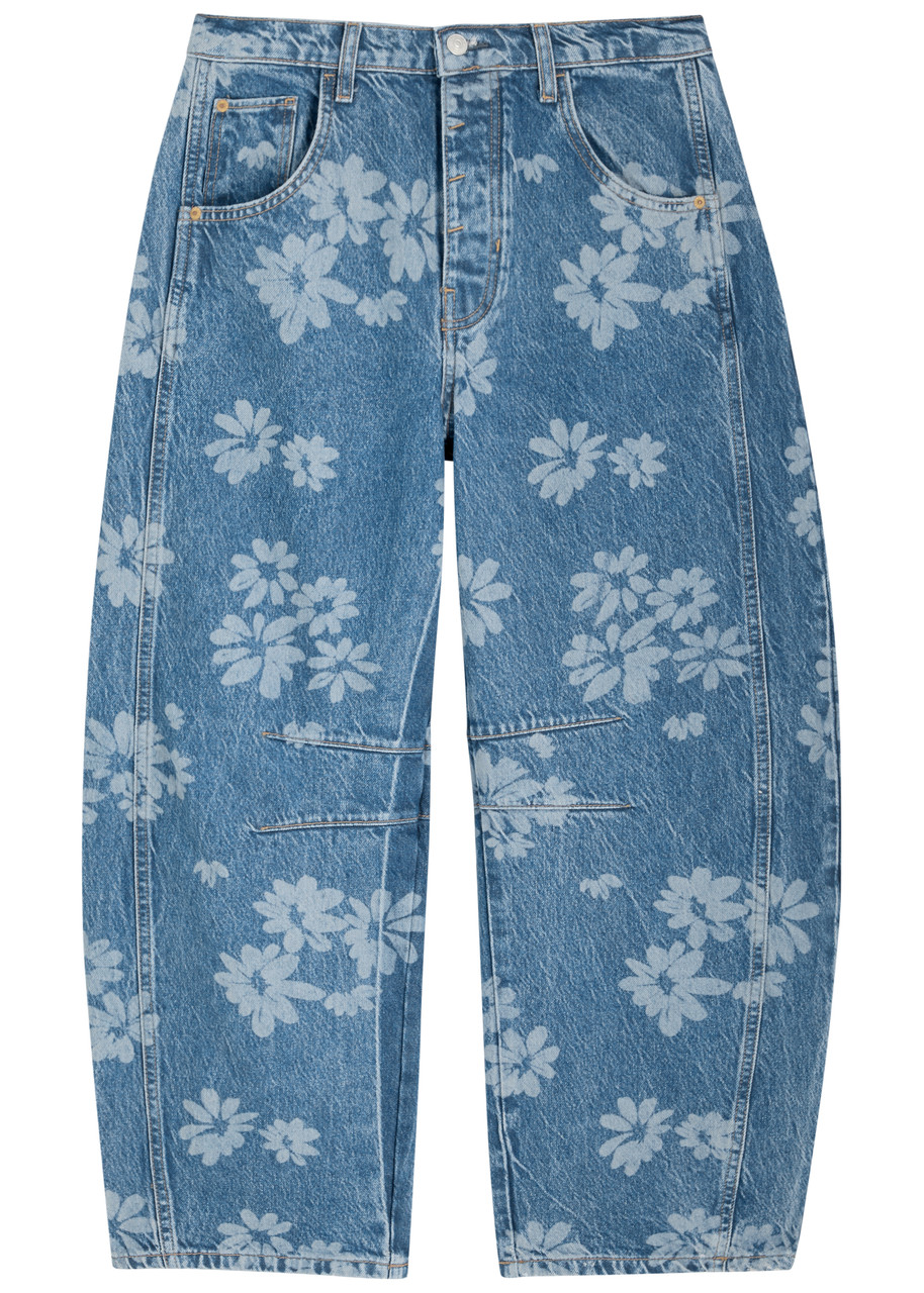 Free People Good Luck Floral-printed Barrel-leg Jeans – Blue – W – S Free People Good Luck Floral-printed Barrel-leg Jeans – Blue – W – S
