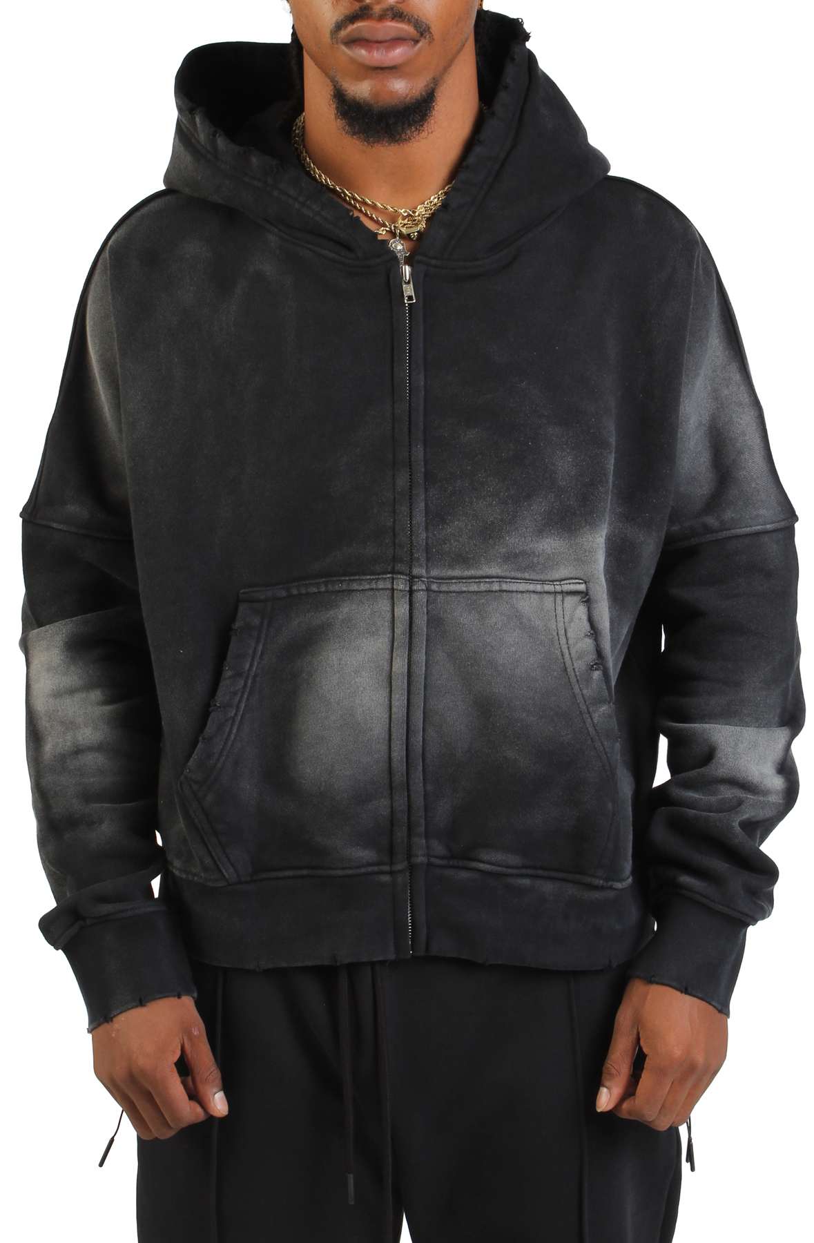 Men Coupe Distressed Zip Hoodie Acid Black Hoodies S Acid Black Men Coupe Distressed Zip Hoodie Acid Black Hoodies S Acid Black