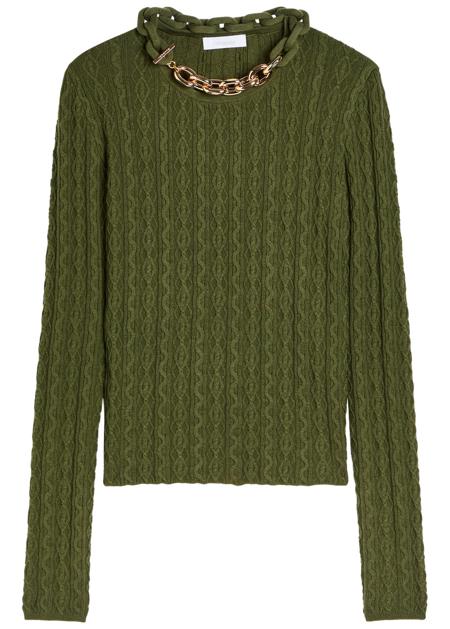 Rabanne Chain-embellished Cable-knit Jumper – Khaki – S – S