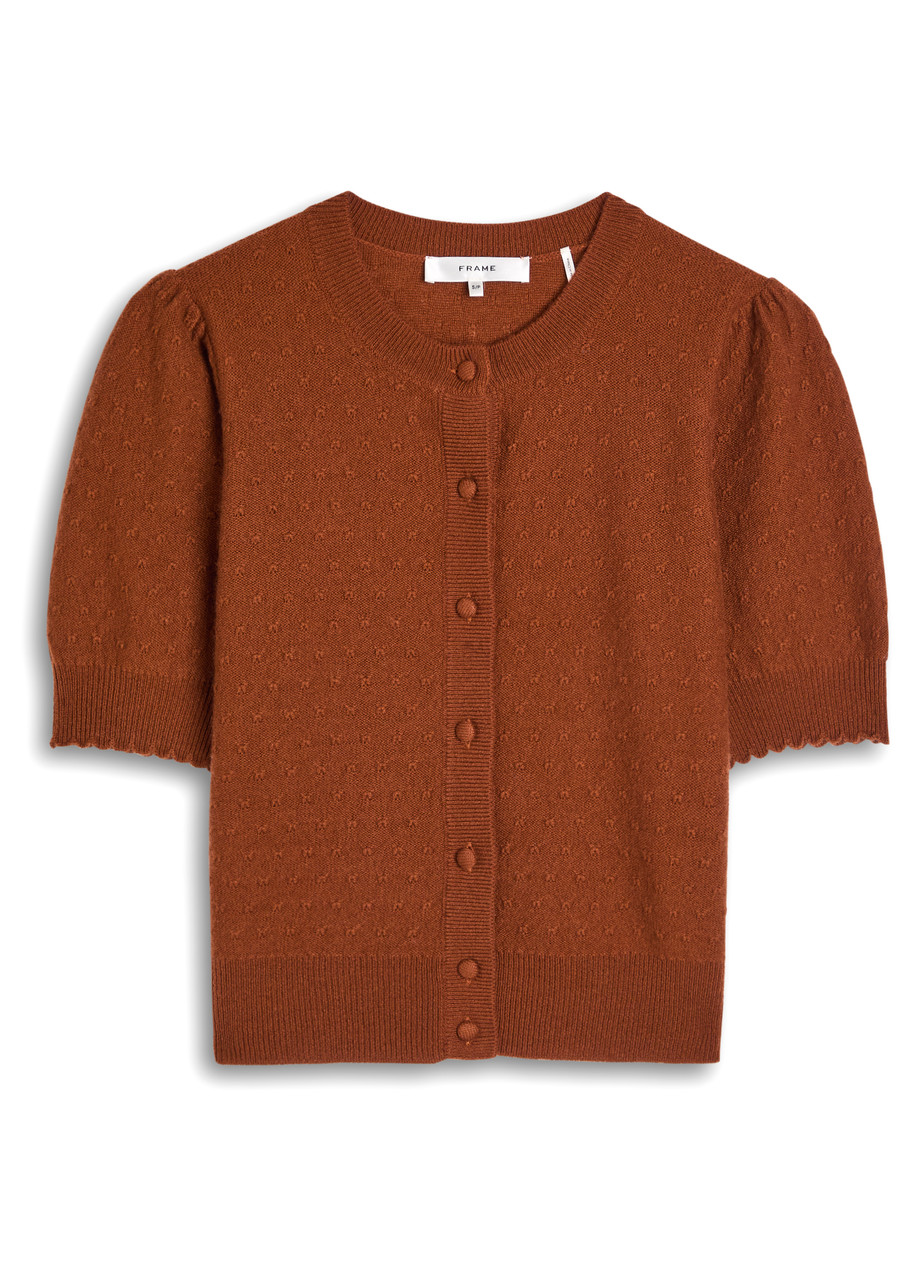 Frame Pointelle Cashmere Cropped Cardigan – Burgundy – L L