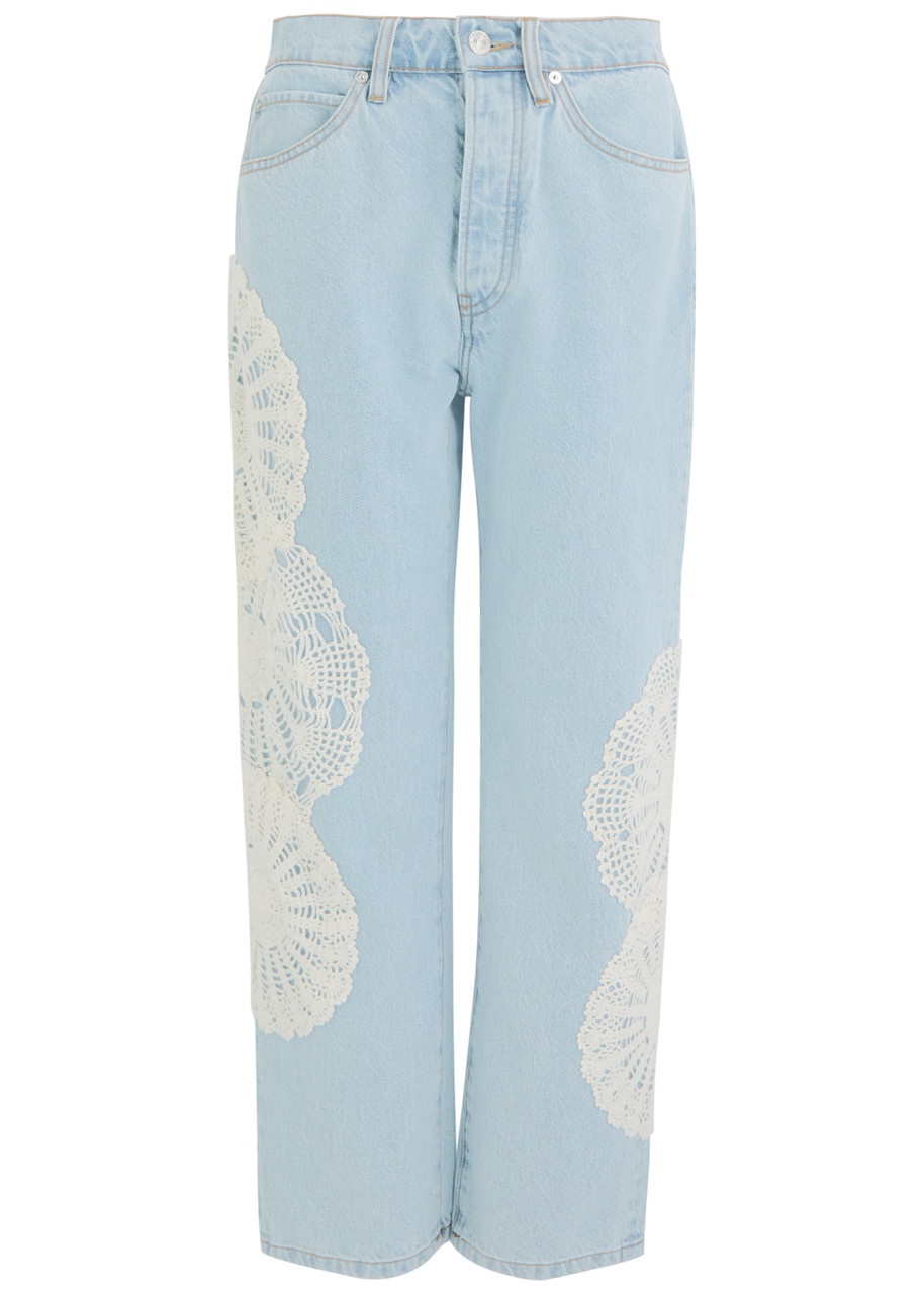 Frame The Crochet Vertical Crop Straight-leg Jeans – Blue – W S Frame The Crochet Vertical Crop Straight-leg Jeans – Blue – W S