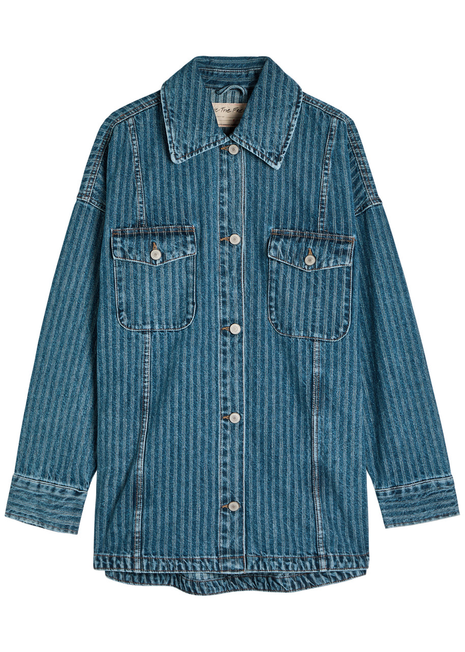 Free People Dunes Striped Denim Jacket – Blue – M – M Free People Dunes Striped Denim Jacket – Blue – M – M