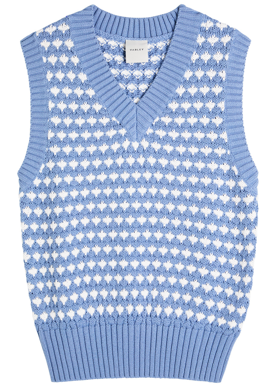 Varley Antonella Patterned Knit Vest – Blue – S – S Varley Antonella Patterned Knit Vest – Blue – S – S