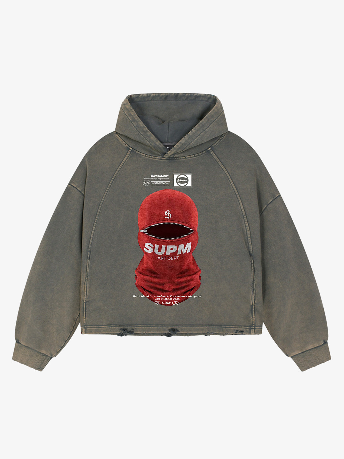 Retro Bandit Hat Graphic Distressed Cropped Hoodie Retro Bandit Hat Graphic Distressed Cropped Hoodie