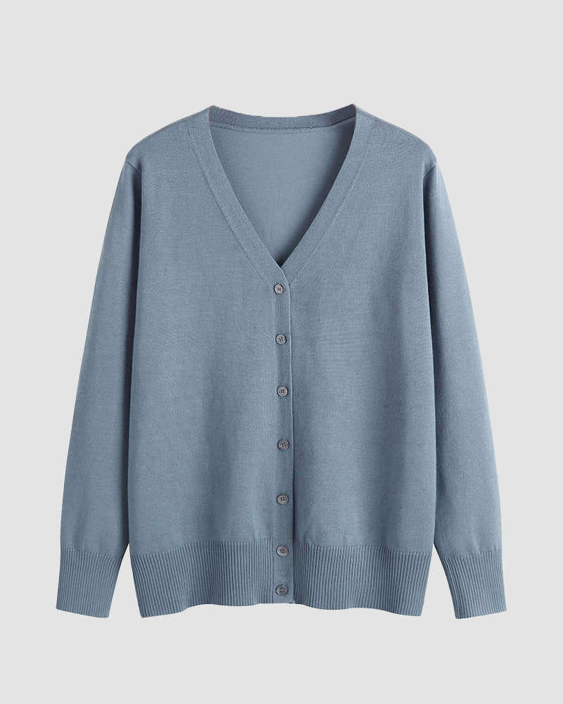 Long Sleeve Choker Top Lightweight Vee Cardigan Sweater – Blue Long Sleeve Choker Top Lightweight Vee Cardigan Sweater – Blue