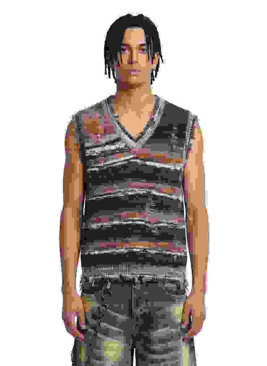 Frayed Edge Striped V Neck Knit Vest Frayed Edge Striped V Neck Knit Vest