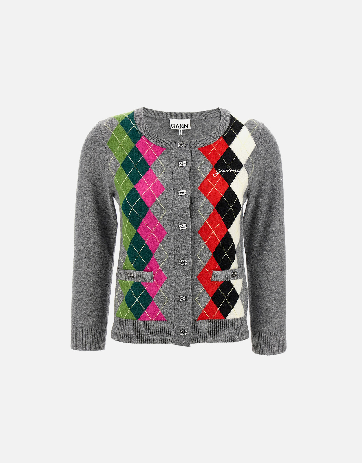 Ganni Wool And Cashmere Blend Check Cardigan